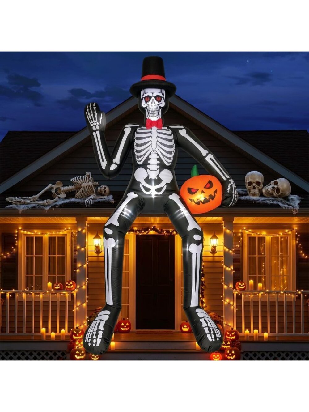 🎃14FT Halloween Inflatable Skeleton Blow Ups Pumpkin LED Light Outdoor Decor